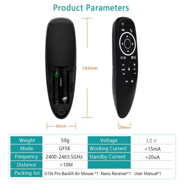 Air Mouse Wireless G10S Pro Voice for Android TV Backlit Remote Control