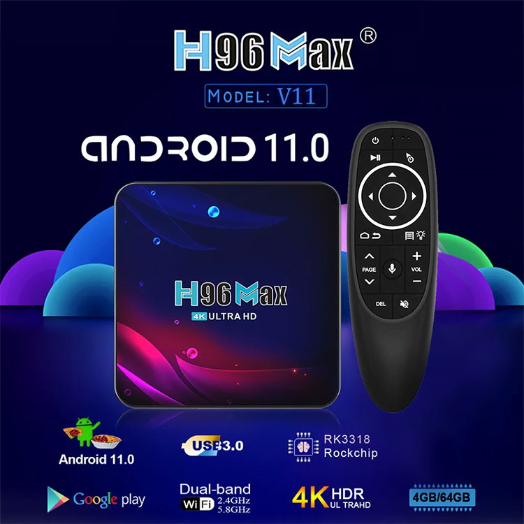 Smart-TV-Box H96 Max v11 4 GB 64 GB Android 11 + Kabellose Air Mouse G10S Pro
