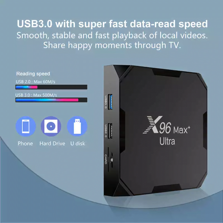 ТВ-бокс X96 Max Plus Ultra S905X4 Android 11 Четырехъядерный процессор 8K 4+64 ГБ + Воздушная мышь G10S Pro