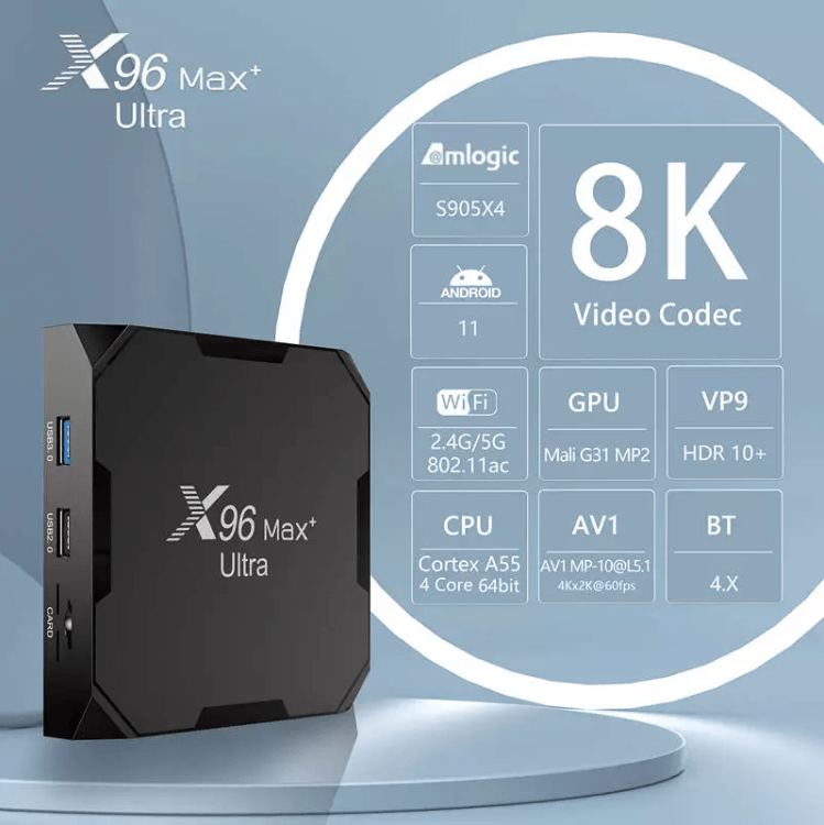 TV-Box X96 Max Plus Ultra S905X4 Android 11 Quad-Core 8K 4+64 GB + Air Mouse G10S Pro